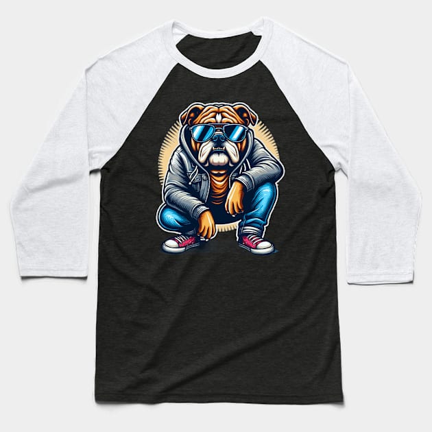 Bulldog With Sunglasses Baseball T-Shirt by Graceful Designs